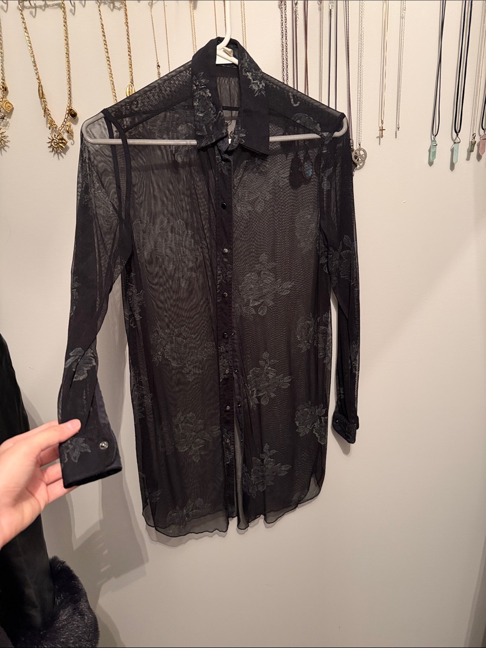 Diesel Sheer Black Floral Long Sleeve Button-Down Shirt